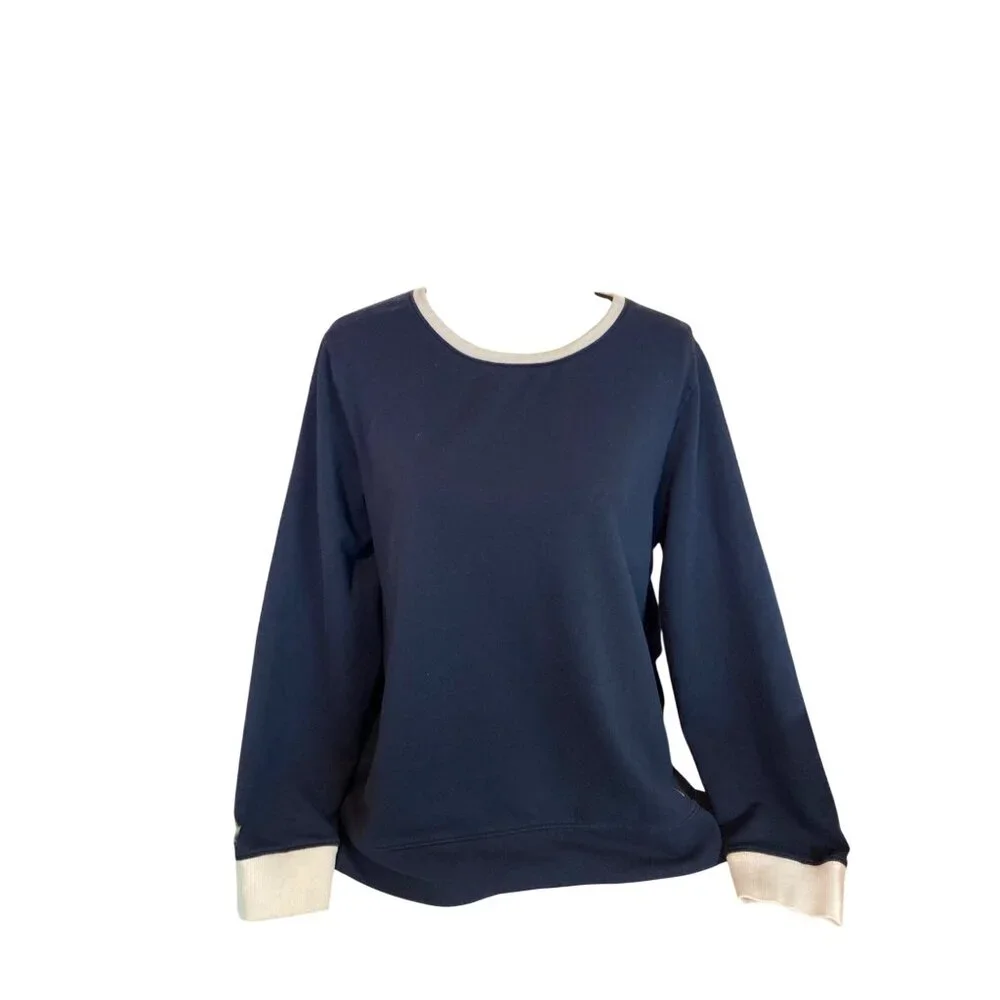 Nautica Womens XL Navy Blue Pullover Sweatshirt Long Sleeves Cotton Cozycore